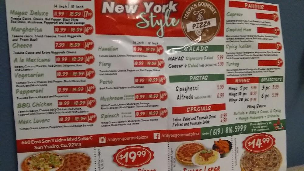 Maya's Gourmet Pizza Menu image 1
